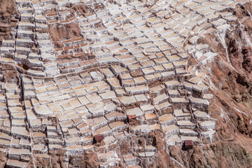 Maras salt mines from above, Urubamba, Cusco, Peru, South America