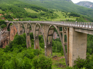 Fototapeta na wymiar Djurdzhevich bridge, Tara river canyon, Montenegro