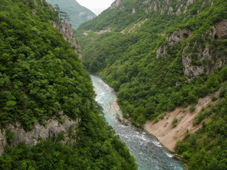 Fototapeta na wymiar View of the canyon of the Piva river from the dam of the power plant, Montenegro