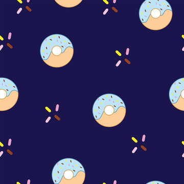 seamless pattern with donuts vector on dark blue background
