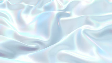 Fotobehang 3D render beautiful folds of white silk in full screen, like a beautiful clean fabric background. Simple soft background with smooth folds like waves on a liquid surface. Nacre 3 © Green Wind