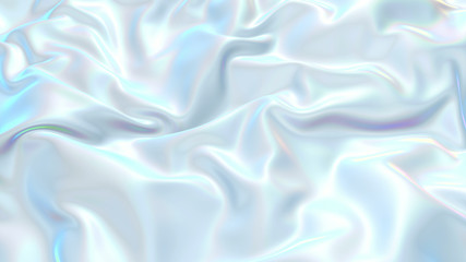 3D render beautiful folds of white silk in full screen, like a beautiful clean fabric background. Simple soft background with smooth folds like waves on a liquid surface. Nacre 9