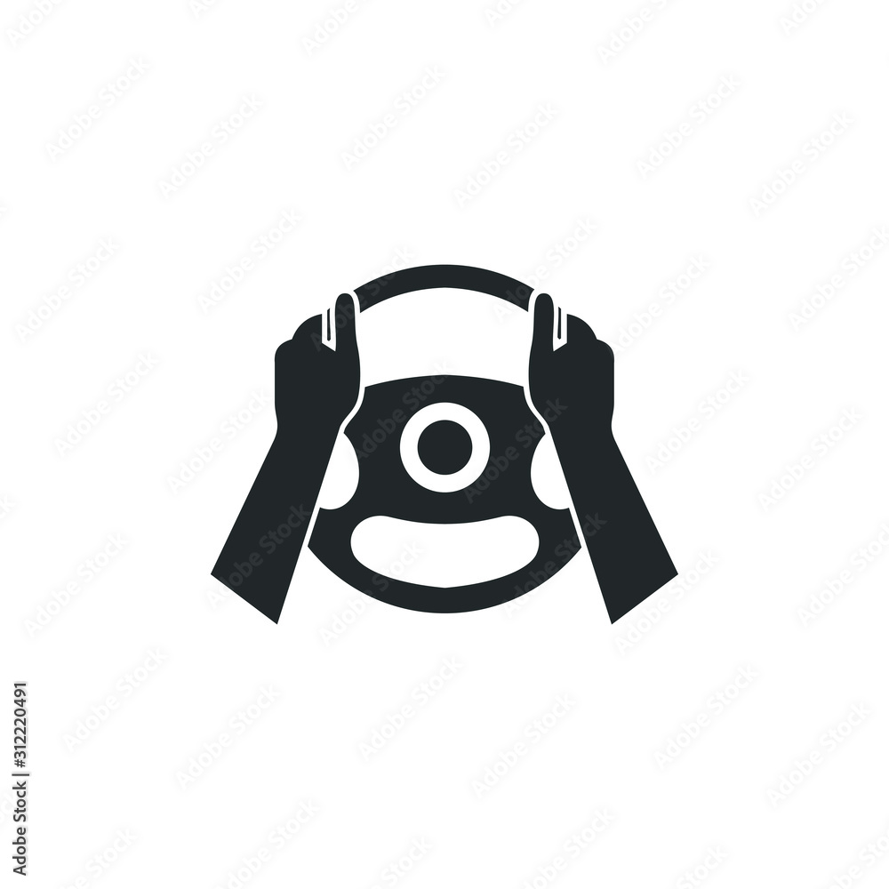 Poster car steering wheel and driver's hands icon template color editable. car steering wheel and driver's 