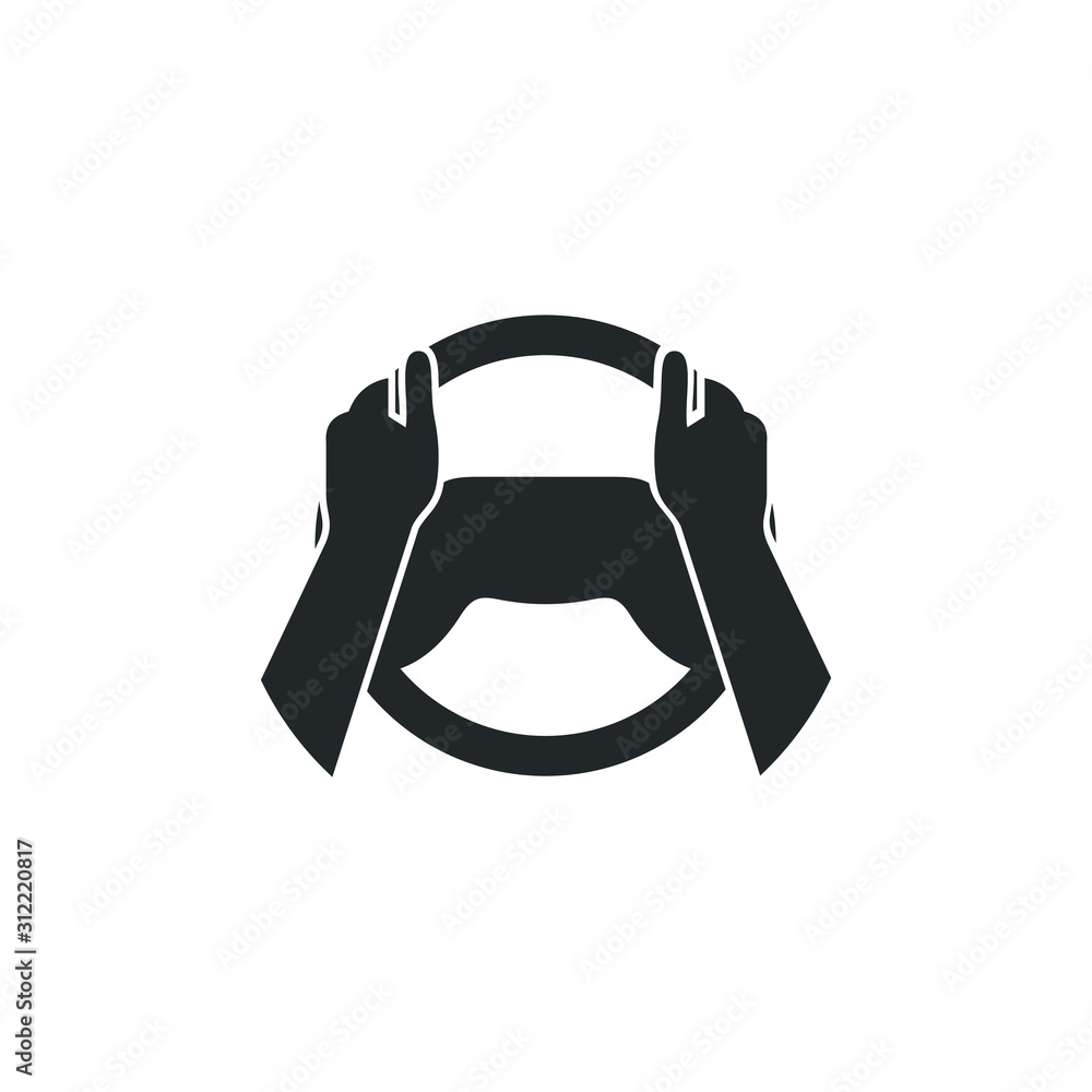 Poster car steering wheel and driver's hands icon template color editable. car steering wheel and driver's 