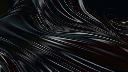 3D render beautiful folds of black silk in full screen, like a beautiful clean fabric background. Simple soft background with smooth folds like waves on a liquid surface. 88