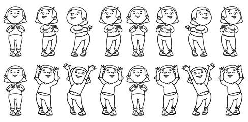 Collection of dancing teenager icons. Animation sprite set frame loop. Dance. Music. Flat cartoon style. Simple design. Vector