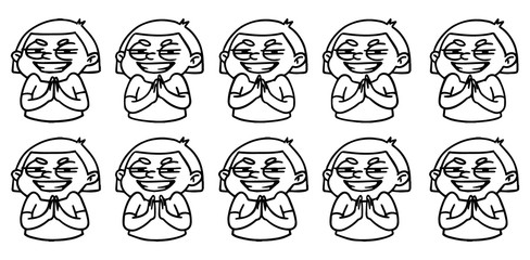 Cartoon girl rubs her hands maliciously animation sprite sheets. Frame loop vector