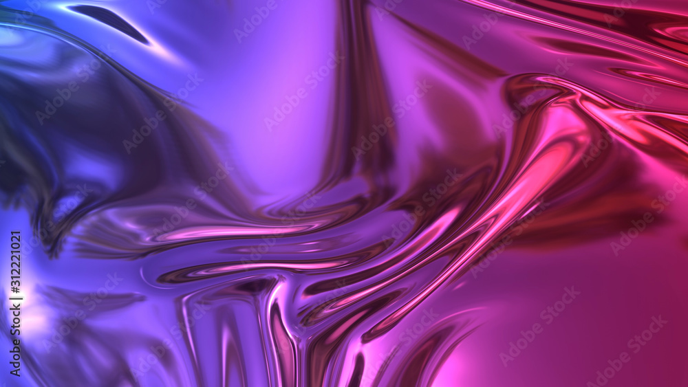 Aufkleber 3d render beautiful folds of foil with gradient iridescent blue red color in full screen, as clean f