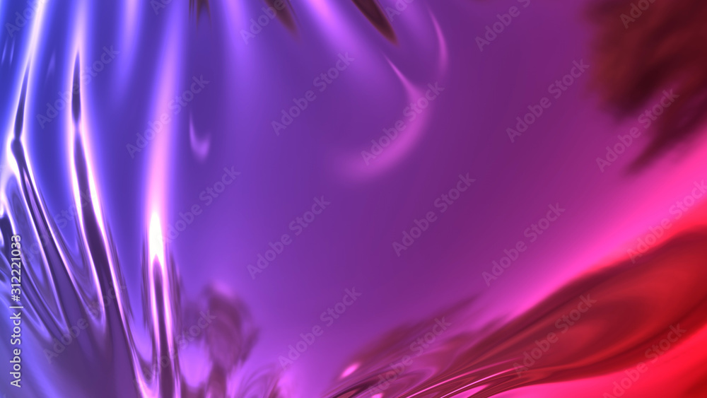 Aufkleber 3d render beautiful folds of foil with gradient iridescent blue red color in full screen, as clean f