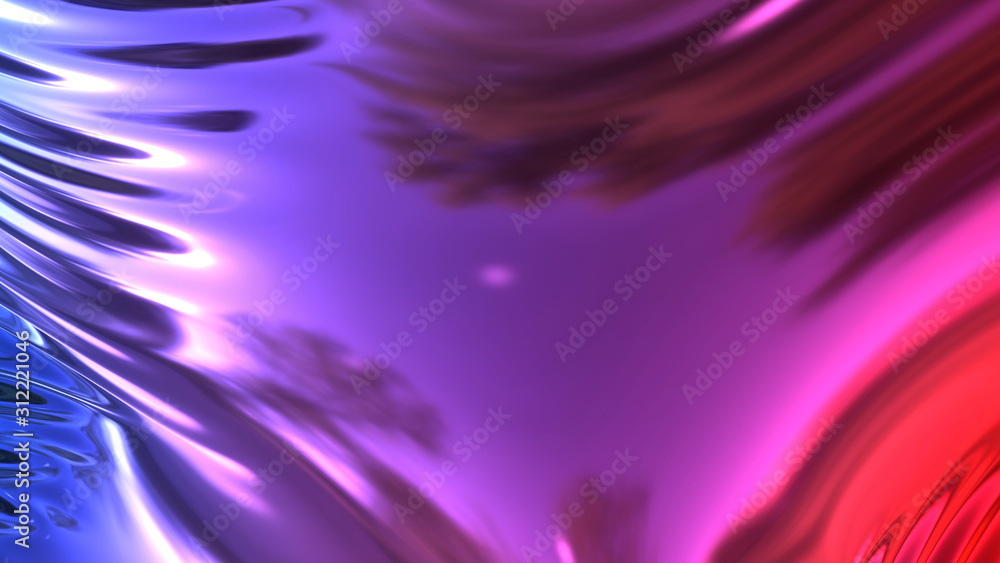 Aufkleber 3d render beautiful folds of foil with gradient iridescent blue red color in full screen, as clean f