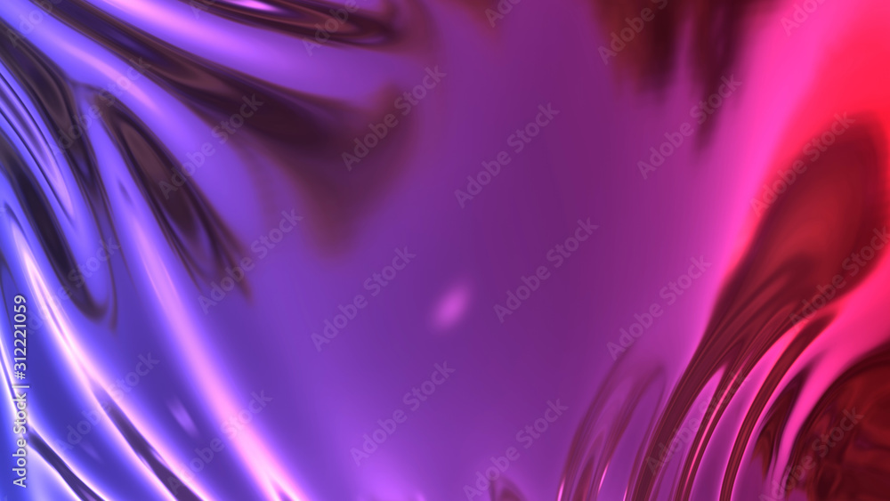 Poster 3d render beautiful folds of foil with gradient iridescent blue red color in full screen, as clean f