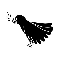 silhouette of bird with olive branch nature isolated icon vector illustration design