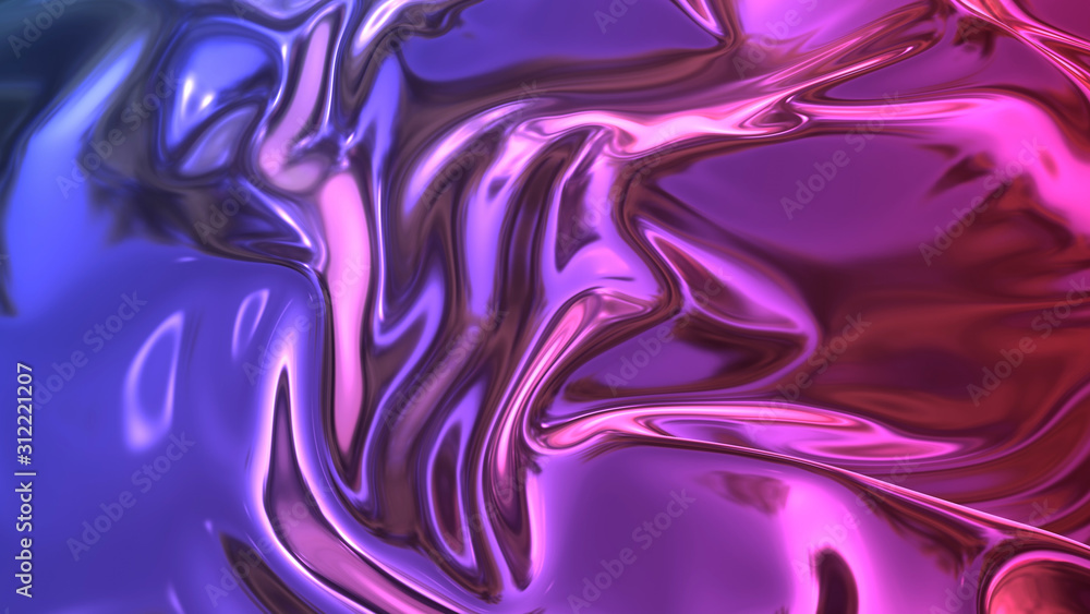 Aufkleber 3d render beautiful folds of foil with gradient iridescent blue red color in full screen, as clean f