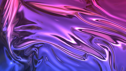3D render beautiful folds of foil with gradient iridescent blue red color in full screen, as clean fabric abstract background. Simple soft material with crease like waves on liquid surface. 108