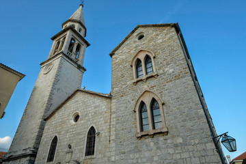 Fototapeta na wymiar Catholic St. Ivan church in old town in Budva, Montenegro.