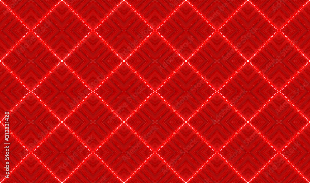 Poster 3d rendering. modern seamless red square grid art tile pattern design wall texture background.
