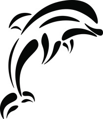 Black and white vector illustration of dolphin jumping on the wave. Monochrome dolphin isolated on white background. Logo template. © Софи Веснина
