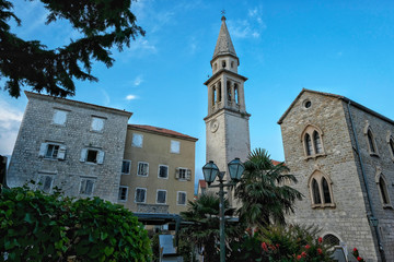 Fototapeta na wymiar Catholic St. Ivan church in old town in Budva, Montenegro.