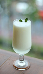 Fresh Juice Melon in blurred background. Ice Melon