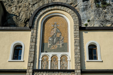 Fototapeta na wymiar Monastery of Ostrog is a monastery of Serbian Orthodox Church placed against an almost vertical rock of Ostroska Greda, Montenegro.