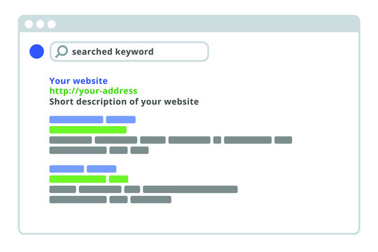 Custom Search Engine Results Scheme In Browser Window With Highlited First Place