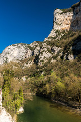 Fototapeta na wymiar Gola del Furlo, a narrow gorge formed by the river Candigliano in the province of Pesaro-Urbino along the old via Flaminia route (Italy)