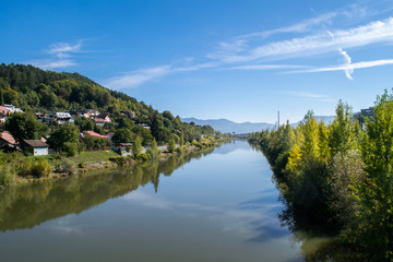 Fototapeta na wymiar Vah River through the city of Zilina, Slovakia
