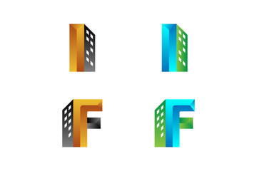 letter i and letter f combined building logo design template. gradient green, blue, gold and black colors. Initial letter minimalist art. the symbol use 3d style concept.