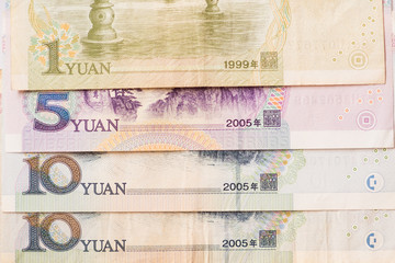 Thailand Baht, Chinese Yuan, US Dollar banknotes and Thailand Baht coin. calculation amount of...