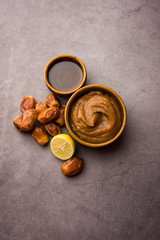 Dates Face mask for supple, smooth and clear skin with ingradients like fresh raw khajoor, lemon and honey. selective focus