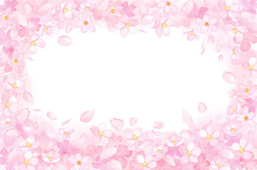 Obraz na płótnie Canvas 春の花：さくらと散る花びらの囲みフレーム　水彩イラスト