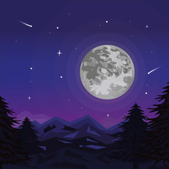 Fototapeta na wymiar Night sky illustration with stars and moon