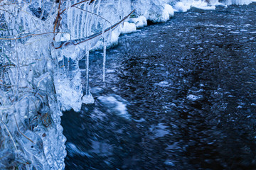 Freezing water and icicles.