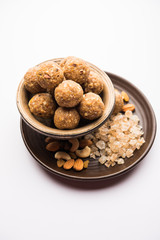 sweet Dink laddu also known as Dinkache ladoo or gond ke laddoo made using edible gum with dry fruits 