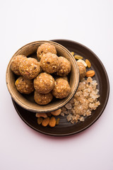 sweet Dink laddu also known as Dinkache ladoo or gond ke laddoo made using edible gum with dry fruits 