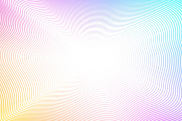 Iridescent striped background. Squiggle thin curves. Pastel magenta, yellow, teal gradient. Energetic line art pattern with flash effect. Concept of perspective. Vector abstract wavy frame. EPS10