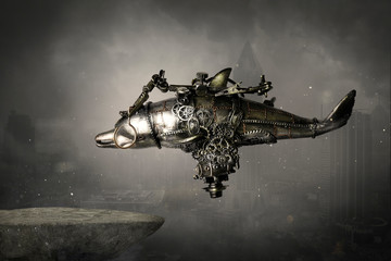  Steampunk robot macchina volante del futuro 