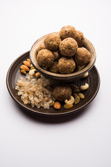 sweet Dink laddu also known as Dinkache ladoo or gond ke laddoo made using edible gum with dry fruits 