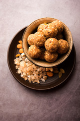 sweet Dink laddu also known as Dinkache ladoo or gond ke laddoo made using edible gum with dry fruits 