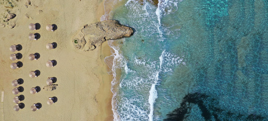 Aerial drone ultra wide photo of paradise turquoise bay in exotic destination