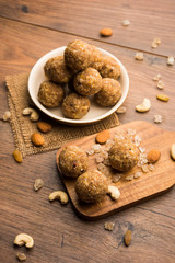 sweet Dink laddu also known as Dinkache ladoo or gond ke laddoo made using edible gum with dry fruits 