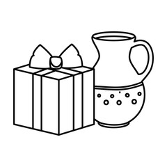 teapot with gift box present line style icon vector illustration design