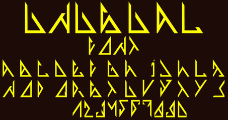 Font with simple forms reminiscent of runes or the future.