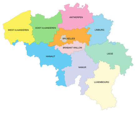 Carte de Belgique avec les différentes provinces  - textes vectorisés et non vectorisés sur calques séparés