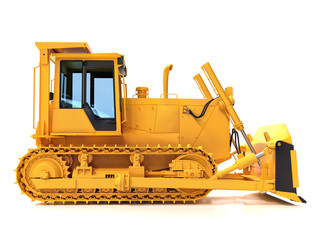 Fototapeta premium Yellow bulldozer on white