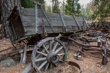 Pioneer Yostemite History Center old wagon abandoned in junkyard, a living witness to transportation in the pioneer days 