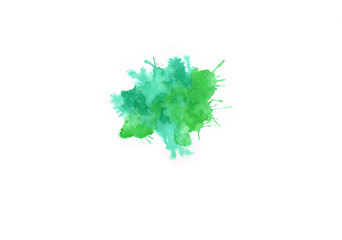 Green watercolor splash brush splatter paint design element isolated on white empty blank background