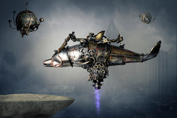  Steampunk robot macchina volante del futuro 