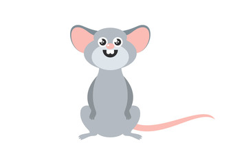 Cute gray mouse icon vector. Cute rat isolated on white background. Adorable rat cartoon character. Cheerful mouse cartoon character