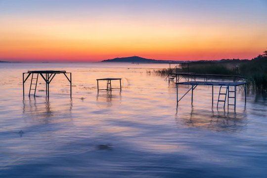 time lapse of sunrise at lake balaton near Fony&oacute;d Balatonfenyves in hungary,
